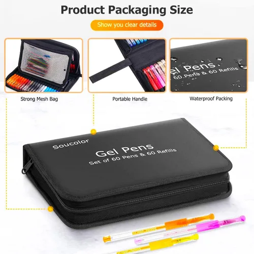 Miniatura 7 de Soucolor Bolígrafos de gel con purpurina para libros de colorear para adultos, suministros escolares de clase de arte, paquete de 120 unidades, 60