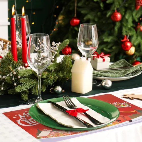 Miniatura 7 de BESTONZON 6 manteles individuales de Navidad, resistentes al calor, impermeables, para decoración de mesa de comedor (17.3 x 11.8 pulgadas)