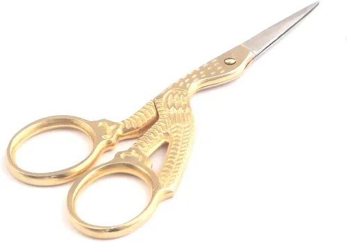 OdontoMed2011® Tijeras de cigüeña, 3.53 pulgadas, tijeras de coser doradas, pequeñas y afiladas para manualidades, trabajos de arte, roscado,