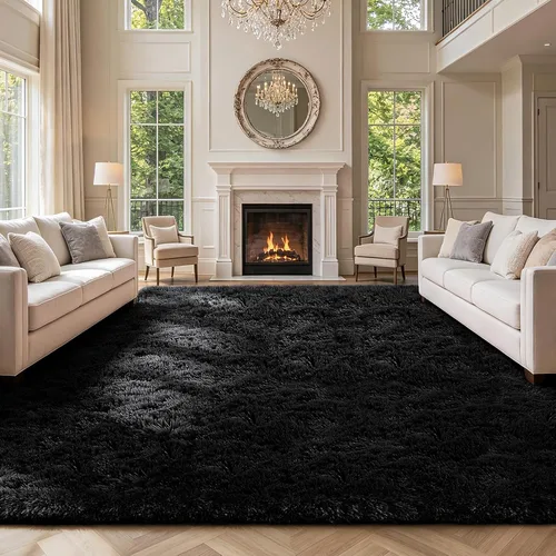 Miniatura 42 de Alfombra peluda para dormitorio, sala de estar, 2 x 6 pies, antideslizante, esponjosa, suave, alfombra lanuda beige y blanca para sala de estar