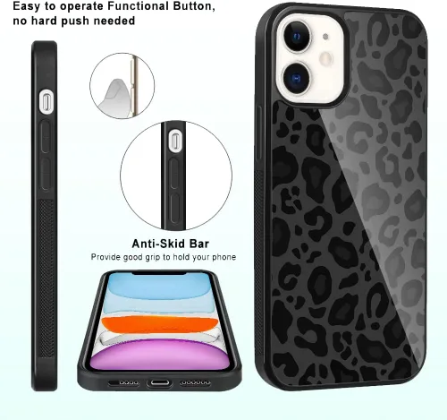 Miniatura 4 de TEAUGHT Compatible con iPhone 11 Funda con patrón lindo estampado de leopardo negro guepardo + protector de pantalla a prueba de golpes, funda