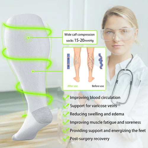 Miniatura 6 de LEVSOX Calcetines de compresión de pantorrilla ancha para mujeres y hombres, talla grande, 15-20 mmHg, hasta la rodilla, medias de gran soporte