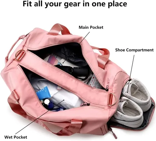 Miniatura 2 de MABROUC Bolsa de lona para mujer, bolsa deportiva de gimnasio con bolsillo húmedo y compartimento para zapatos, bolsa de viaje para fines de semana