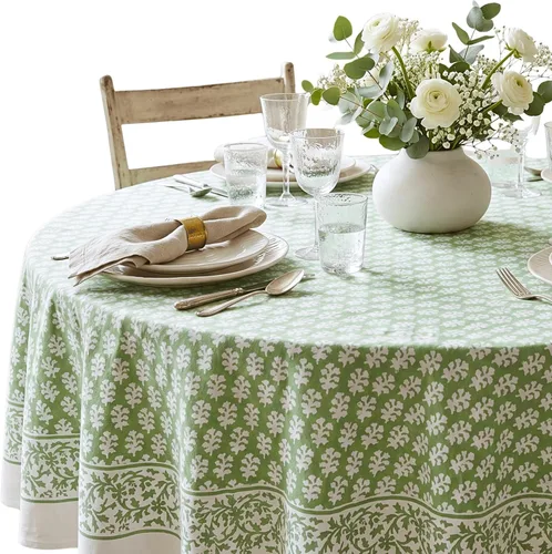 Miniatura 47 de ATOSII Amalfi - Mantel redondo de verano 100% algodón, estampado en bloques, para comedor, bodas, exteriores, fiestas, I Grand Millenial Farmhouse