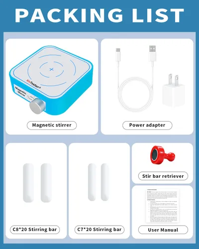 Miniatura 7 de Xin Tester Mini agitador magnético de 3000 RPM, mezclador magnético de laboratorio recargable máximo de 3 litros con 4 barras de agitación para Azul