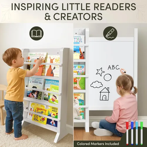 Miniatura 5 de OurNest Estantería magnética deslizante y marcadores H-31 para niños y bebés, de madera con tres niveles para lectura, creatividad y Montessori