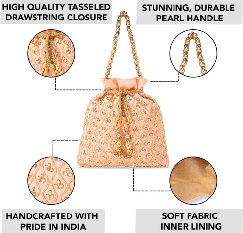 Miniatura 2 de Aheli Potli Monederos para mujer, hecho a mano, bolso de noche, elegante pulsera de moda nupcial