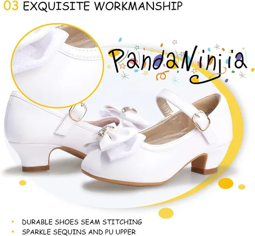 Miniatura 5 de PANDANINJIA Vestido de jada para niñas y niños pequeños, zapatos de princesa Mary Jane con tacones con lazo para fiesta, boda, boda