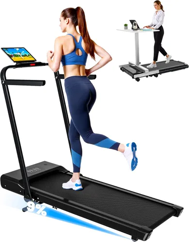 Miniatura 8 de DeerRun Caminadora con inclinación y barra de asa, 4 en 1 plegable debajo del escritorio para el hogar pequeño u oficina, capacidad de 300 libras