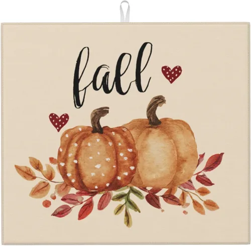 Miniatura 23 de Tapete de secado de platos de hojas de otoño para encimeras de 18 x 16 pulgadas, almohadilla protectora para escurridor de platos con lazo