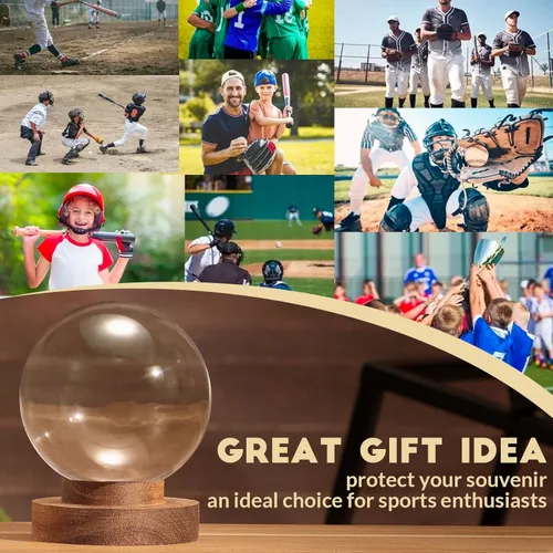 Miniatura 6 de JupDec Caja de Exhibición de Béisbol, Soporte Redondo Transparente para Bola con Base de Madera, Caja de Soporte para Autógrafos de Béisbol para Una