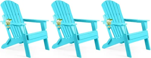 Miniatura 32 de FUNBERRY Juego de 6 sillas plegables Adirondack para todo tipo de clima, sillas para hogueras de polietileno de alta densidad con portavasos