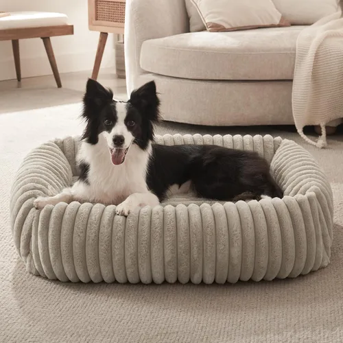 Miniatura 11 de FURTIME Cama para perros de tamaño mediano, cama ortopédica lavable para mascotas con funda extraíble, rectangular, suave, relajante, para Beige
