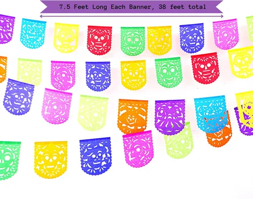 Miniatura 5 de Papel picado Dia de Los Muertos, Papel para Ofrendas, Altar y Otros Pequeños Espacios 5 Paquetes Tamaño Mini Ovalado Multicolor