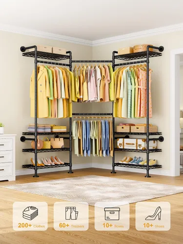 Miniatura 3 de ULIFHOME M6 - Perchero para montaje en pared, sistema de armario resistente con 8 estantes y 4 barras de suspensión, 68.5 pulgadas de ancho x 11.8