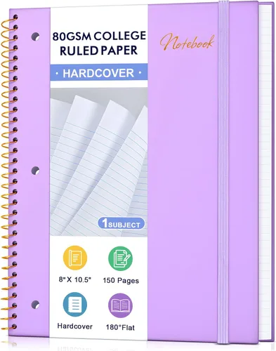 Miniatura 8 de Cuaderno de espiral de papel rayado universitario de 8 x 10-1/2 pulgadas, cuaderno espiral de 1 materia de papel de 80 GSM, páginas perforadas