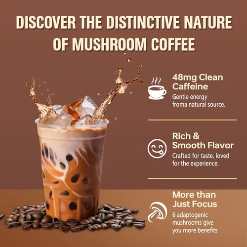 Miniatura 8 de Café de hongos, café instantáneo de hongos en polvo con 6 hongos adaptogénicos (Cordyceps, melena de león, shiitake, cola de pavo) y aceite MCT