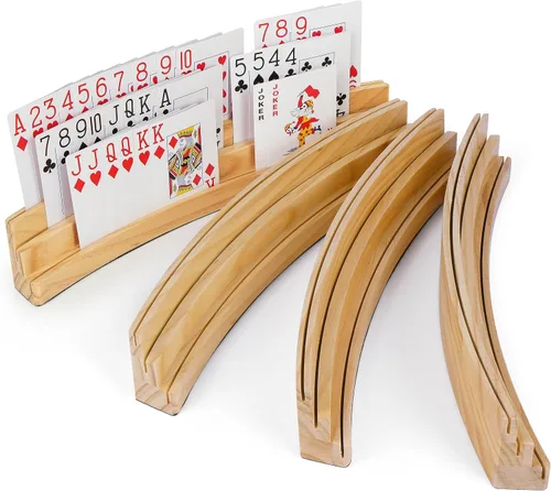Miniatura 8 de LotFancy Juego de 2 portatarjetas para niños, adultos y personas mayores, juego de 2, 3 niveles, manos libres, tarjetero de madera curvado
