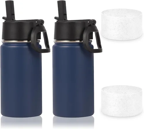 Miniatura 36 de Volhoply Botella de agua de acero inoxidable aislada de 14 onzas con tapa de pajita y funda de silicona, sin BPA, fácil de usar para niños y niñas