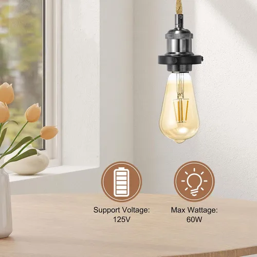 Miniatura 5 de PATIKIL Kit de cable de luz colgante de 15.4 pies, enchufe E26 con interruptor, cuerda trenzada industrial vintage para lámpara de granja
