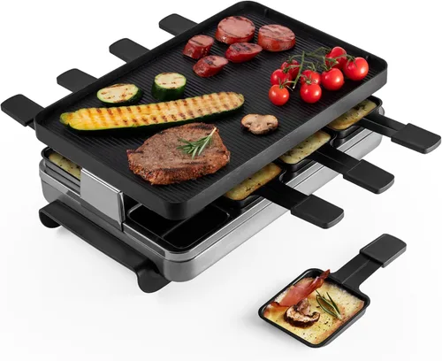 Miniatura 11 de Swissmar Raclette, KF-77080 Stelvio, parrilla para fiestas con capacidad de alimentos para 8 personas, placa reversible, de aluminio