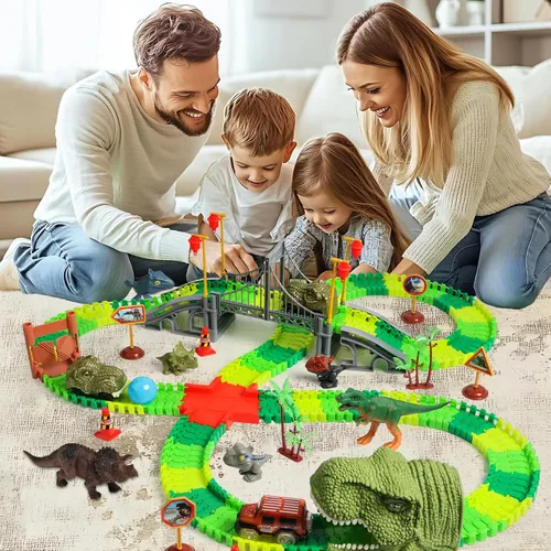 Miniatura 6 de Juguetes de autos de carreras de dinosaurios - Juguetes de cumpleaños para niños y niñas de 3, 4, 5, 6, 7 años, juego de autos de pista