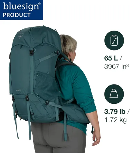 Miniatura 2 de Osprey Renn 65L Mochila de mochilero para mujer, color azul cascada/naranja melón, ajuste extendido Cascada Azul/Melón Naranja