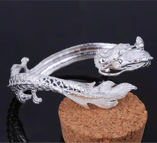 Miniatura 5 de Pulsera de plata de ley 925 antigua con dragón chino elegante para señora caballero