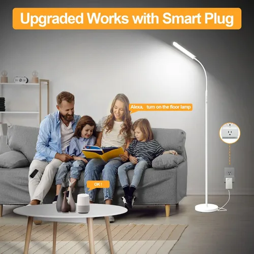 Miniatura 6 de Marctronic Lámpara de pie blanca, lámpara de pie LED brillante de 18W 1800LM para sala de estar dormitorio, lámpara de pie regulable con Blanco
