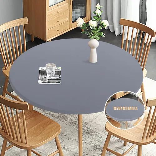 Miniatura 10 de Obstal Mantel Redondo Ajustable, Mantel Reversible Impermeable Resistente a las Manchas Elástico Extensible, Cubierta de Mesa Fácil de Limpiar