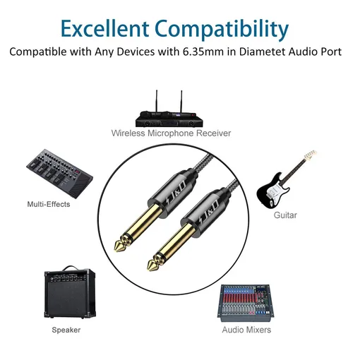 Miniatura 3 de J&D Cable de instrumento de guitarra de 0.250 in, carcasa de cobre chapado en oro, resistente 0.250 in 1/4 pulgadas, cable de audio mono TS