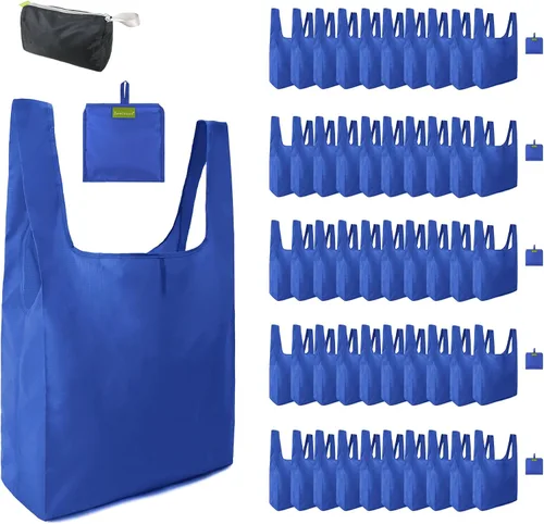Miniatura 32 de BeeGreen Bolsas de comestibles reutilizables de Navidad con bolsa de almacenamiento con cremallera, paquete de 10 bolsas de compras reutilizables a