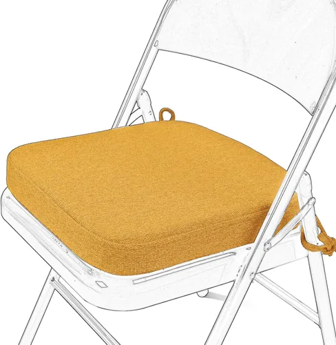 Miniatura 12 de SINOSSO Cojín de espuma viscoelástica para silla plegable, 1 unidad, almohadilla cuadrada gruesa de 2 pulgadas para silla de cocina con lazos, cojín