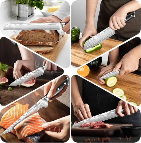Miniatura 7 de MDHAND Juego de cuchillos de chef con bolsa de rollo, 18 cuchillos de chef profesionales ultra afilados de acero inoxidable de alto carbono