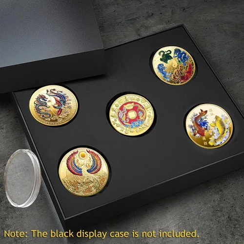 Miniatura 3 de 5 piezas de monedas de la suerte chinas de dragón chino y fénix monedas del zodiaco de bestias milíticas antiguas para oficina, colección