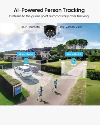 Miniatura 2 de ZOSI C298 SE 6MP Cámara de seguridad con doble lente (4MP+2MP) con cable y WiFi PT enchufable para exteriores, cámara panorámica de 360°, detección
