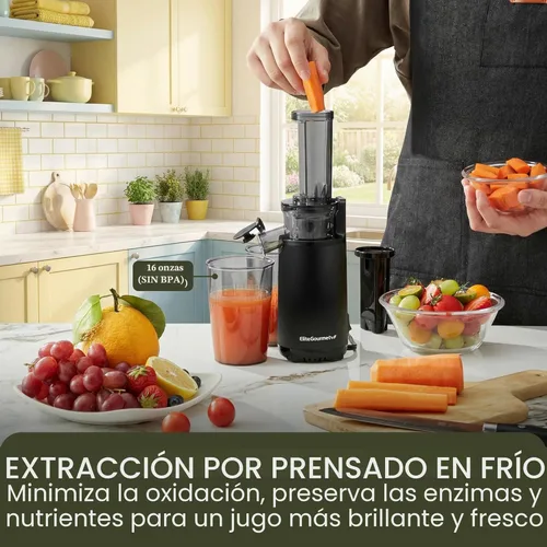Miniatura 5 de Elite Gourmet EJX600 Exprimidor de zumo masticante compacto para espacios pequeños, exprimidor de prensa fría de zumo, rico en nutrientes