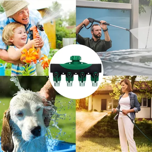 Miniatura 6 de Divisor de manguera de jardín de 4 vías – 3/4 pulgadas resistente de metal para grifo de agua con válvulas de cierre, conectores de manguera a