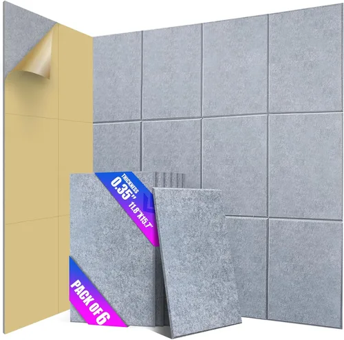 Miniatura 10 de Paquete de 6 paneles acústicos de pared con autoadhesivo, espuma de alta densidad absorbente de sonido de 11.8 x 15.7 pulgadas, paneles acústicos