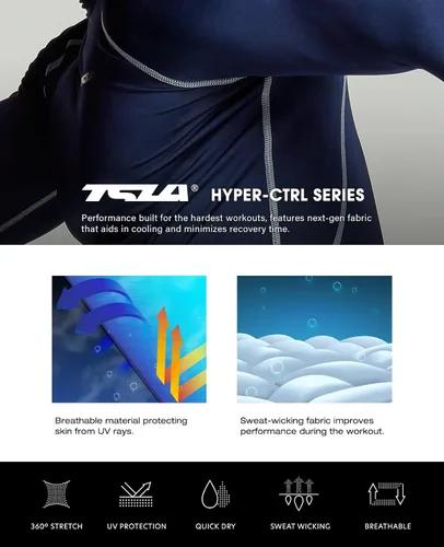 Miniatura 7 de TSLA - Paquete de 1 o 3 camisetas de compresión para hombre de manga larga con SPF 50+, camiseta de entrenamiento, deportiva, de protección