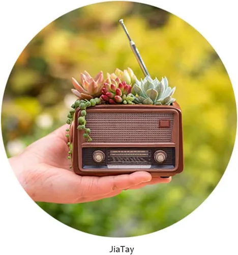 Miniatura 3 de Macetas de madera, mini maceta, maceta retro de resina para suculentas, bonsái, soporte de escritorio, mini adorno (caoba radio)