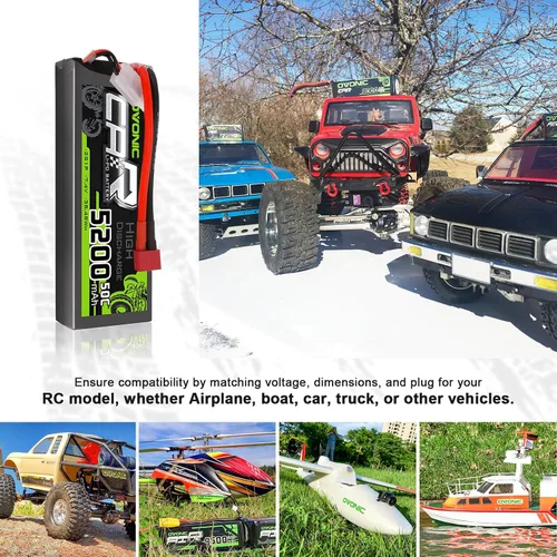 Miniatura 5 de OVONIC 2s Lipo Battery 50C 5200mAh 7.4V Lipo Batería con conector T estilo Dean para automóviles, camiones, barcos, vehículos (2 paquetes)