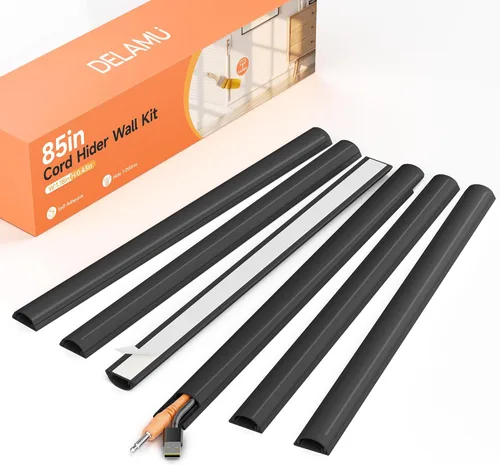 Miniatura 15 de Kit de ocultación de cables Delamu para pared con adhesivo, cubierta de alambre de múltiples funciones, 42.5 pulgadas para ocultar cables en Blanco