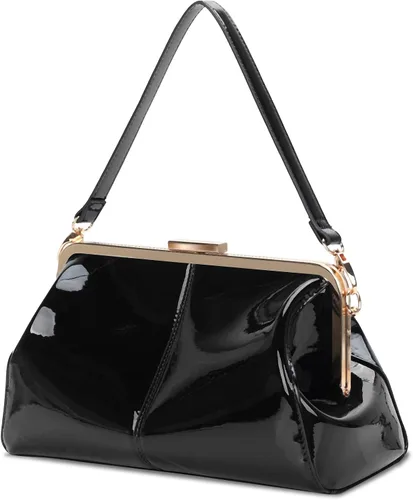Bolsos vintage con cierre de beso de charol brillante para noche, bolso de mano con dos correas