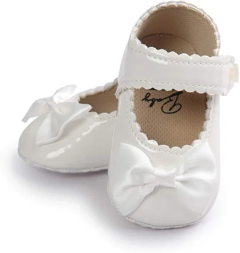 Miniatura 6 de Meckior - Zapatos bajos y livianos para bebés estilo Mary Jane con suela suave y lazo decorativo para vestidos de princesa o bodas para niñas que