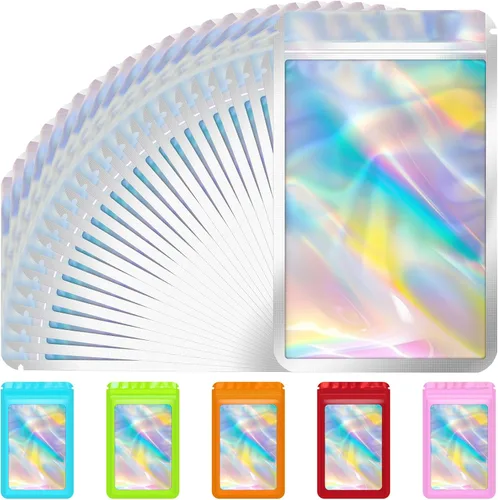 Miniatura 10 de Jetmore 100 piezas Bolsas Holográficas Mylar Resellables para Pequeñas Empresas Bolsa de Embalaje Sellable para Dulces Almacenamiento de Alimentos