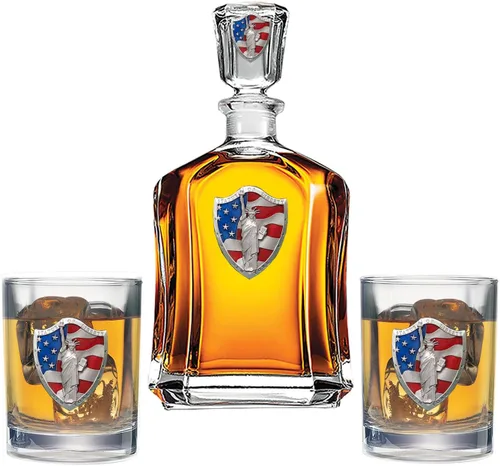 Miniatura 13 de Heritage Pewter Juego de decantador Appalachian State con 2 vasos combinados, vertedor de 24 onzas con 2 vasos dobles antiguos, vidrio de peltre
