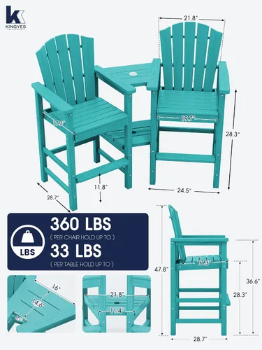 Miniatura 4 de KINGYES Aruba - Juego de 4 sillas Adirondack altas de HDPE con bandejas de conexión dobles, silla Adirondack de altura de barra en relieve para 2
