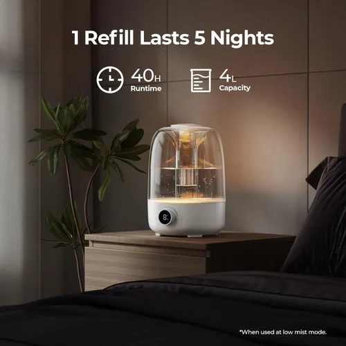 Miniatura 3 de Homvana Humidificadores para Dormitorio Difusores - Humidificador de Niebla Fría de Llenado Superior 4L Habitación Grande, Difusores de 40H de Blanco