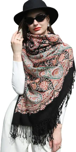 Miniatura 137 de DANA XU Manta de pashmina extragrande 100% de lana merina, bufanda de viaje, bufanda de cachemira para mujer, otoño e invierno, chal de gran